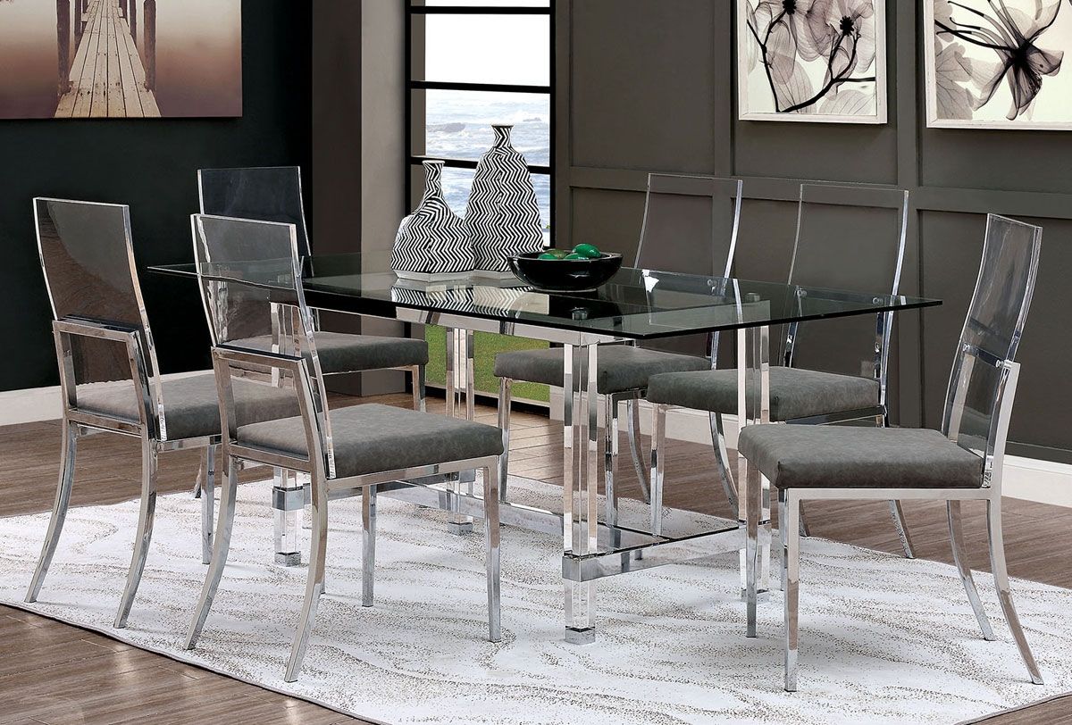 Bellini Modern Glass Top Acrylic Dining Table