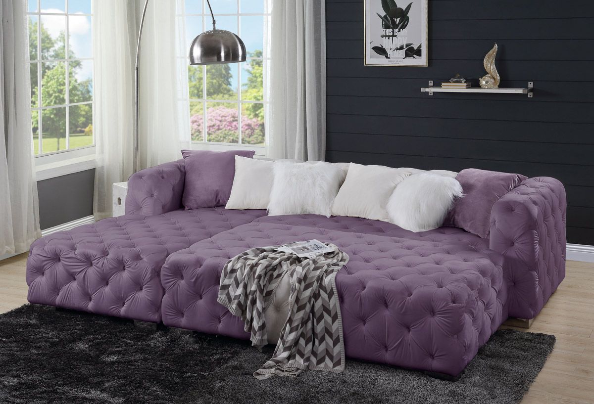 Belmont Tufted Purple Velvet Sectional With Ottoman