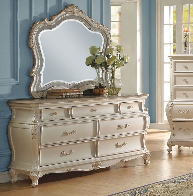 Bencivenni Pearl White Classic Dresser With Mirror