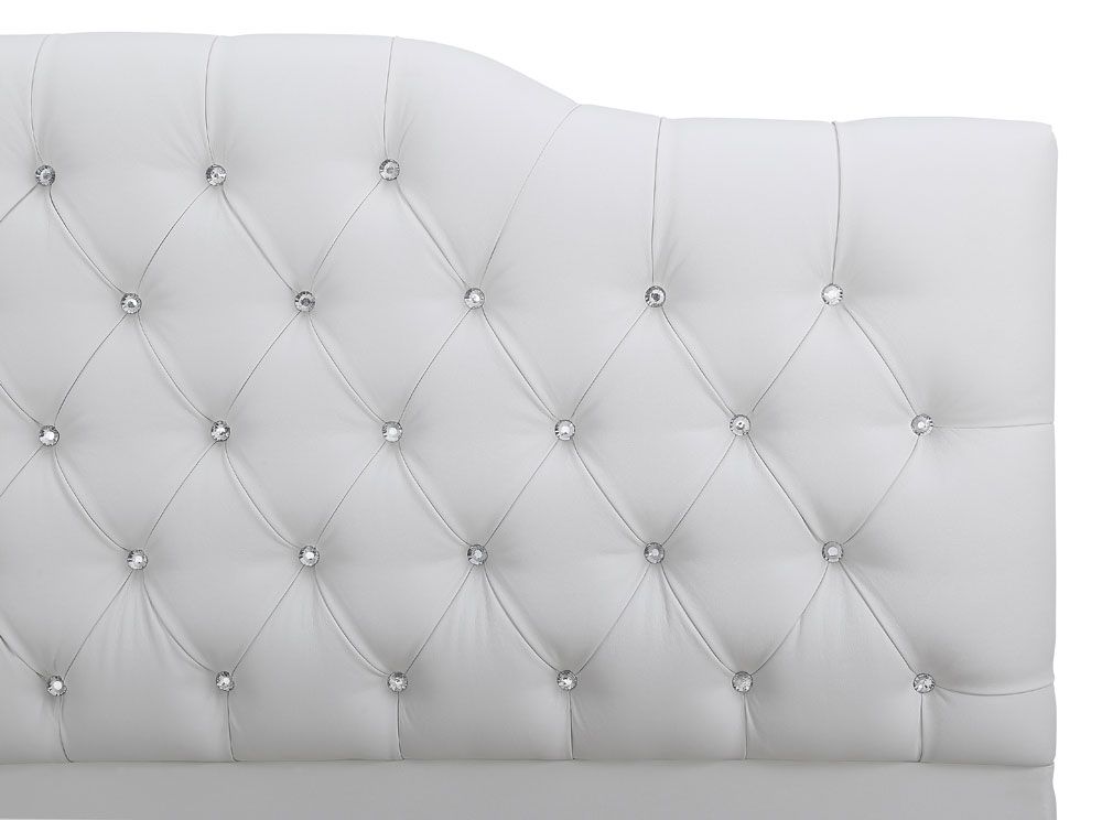 Benet Crystal Tufted White Leather Headboard