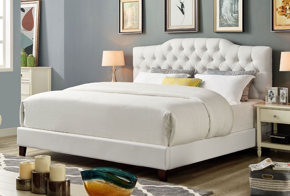 Benet White Leather Platform Bed