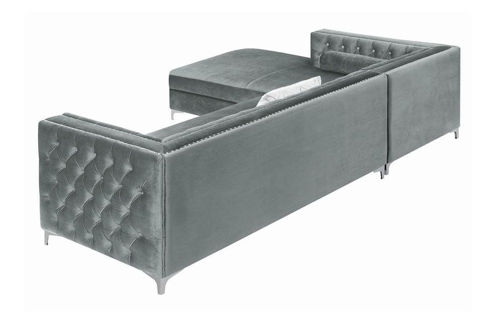 Benett Modern Sectional,Benett Sectional With Storage,Benett Sectional Side Tufting,Benett Modern Sectional Silver Velvet