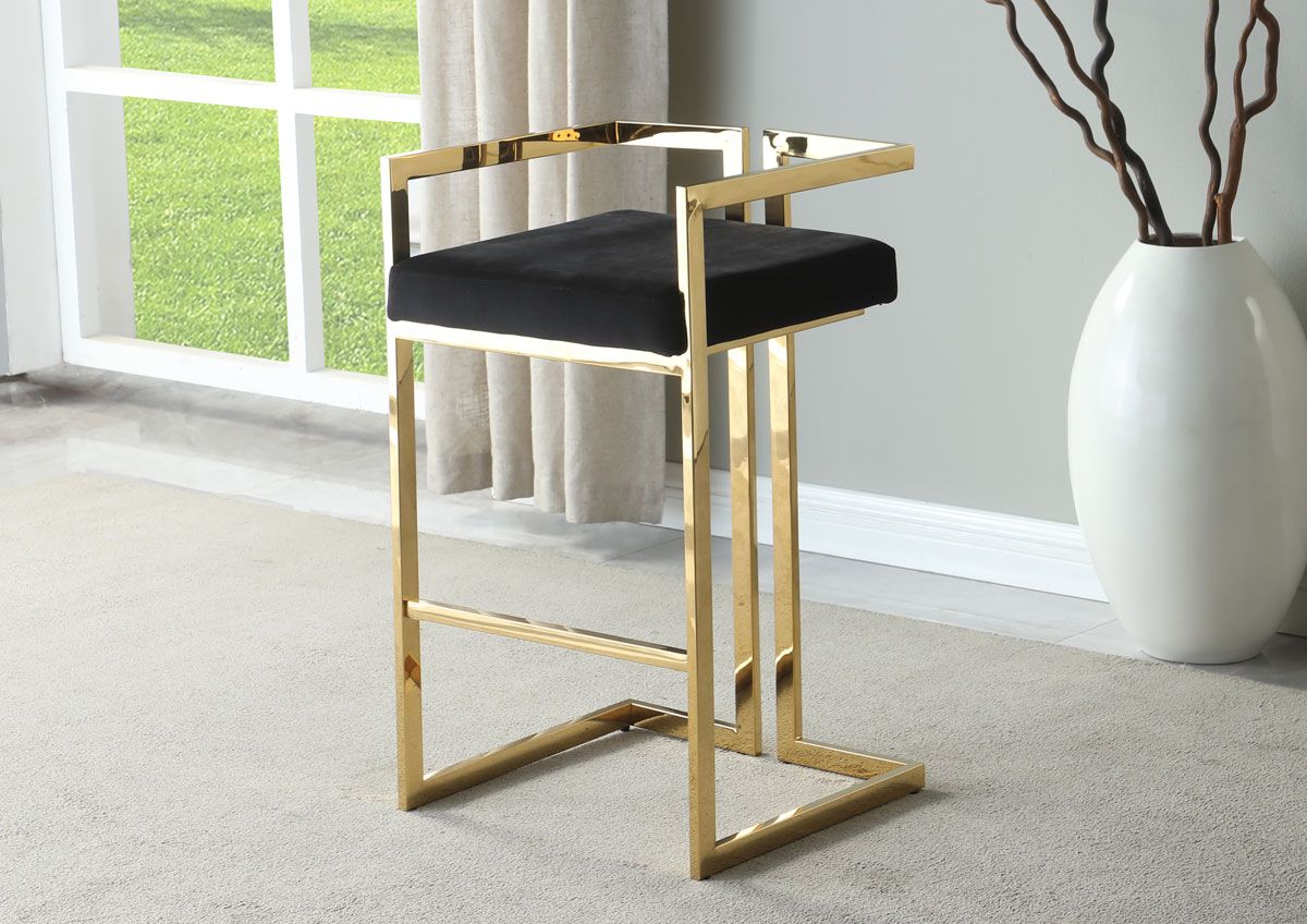 Berel Black Velvet Bar Chair Gold Frame