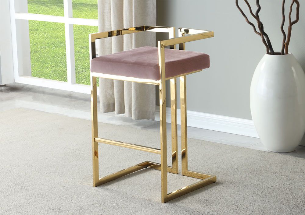 Berel Pink Velvet Bar Chair Gold Frame
