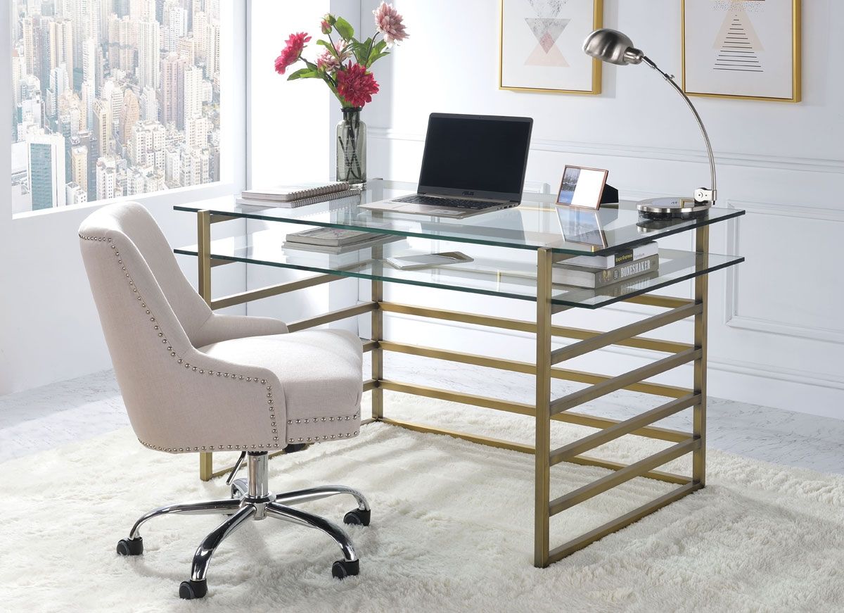 Berkeley Clear Glass Top Antique Gold Desk