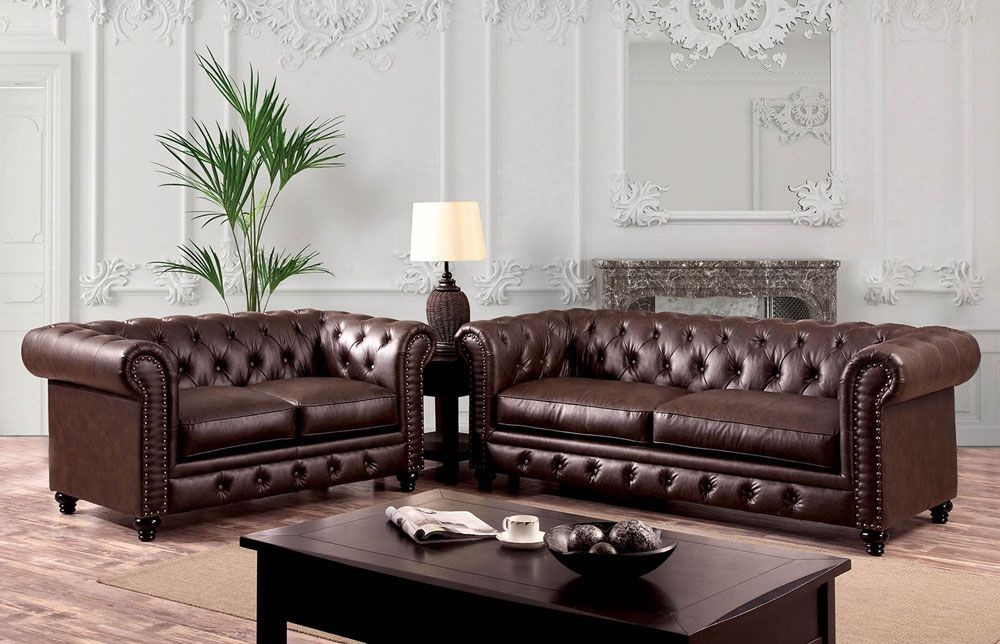 Bernadette Brown Leather Chesterfield Sofa