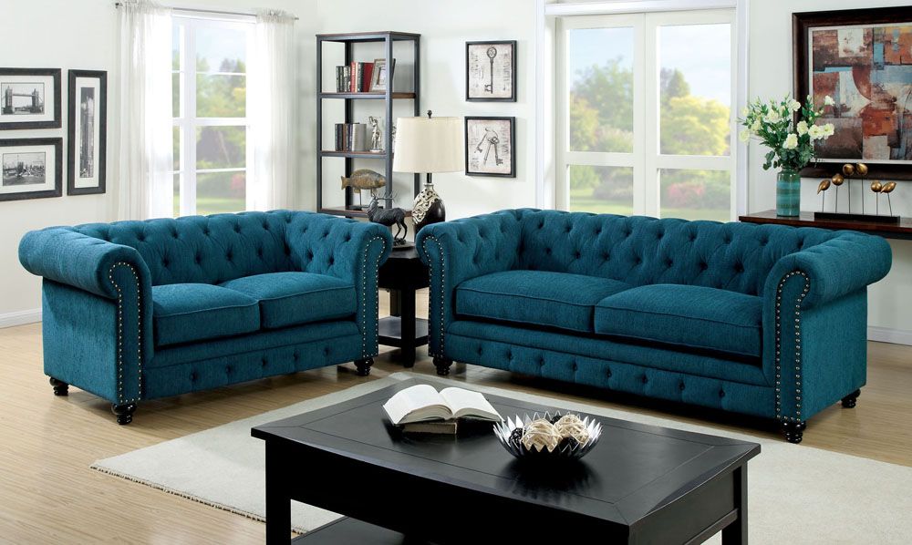 Bernadette Blue Fabric Tufted Sofa