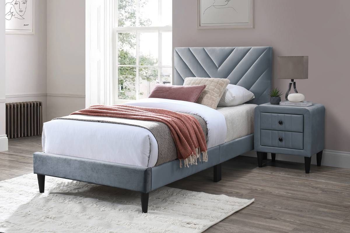 Bernal Grey Velvet Platform Bed