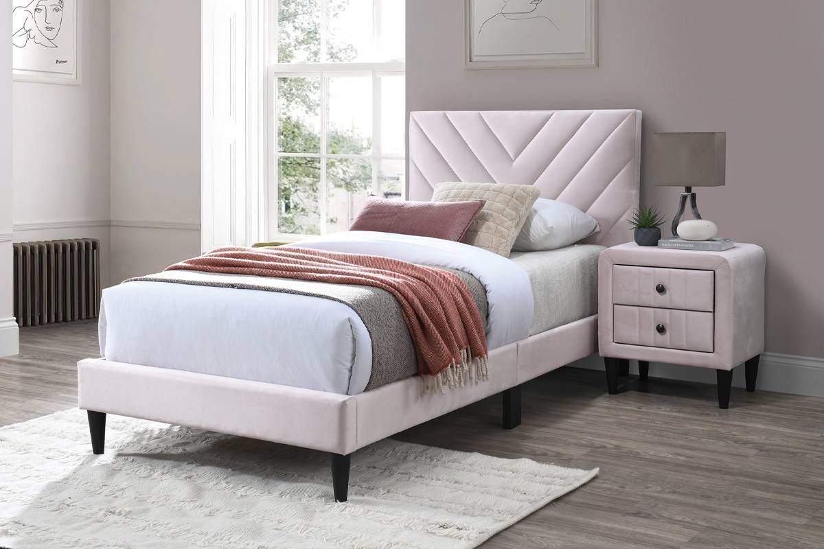 Bernal Light Pink Velvet Platform Bed