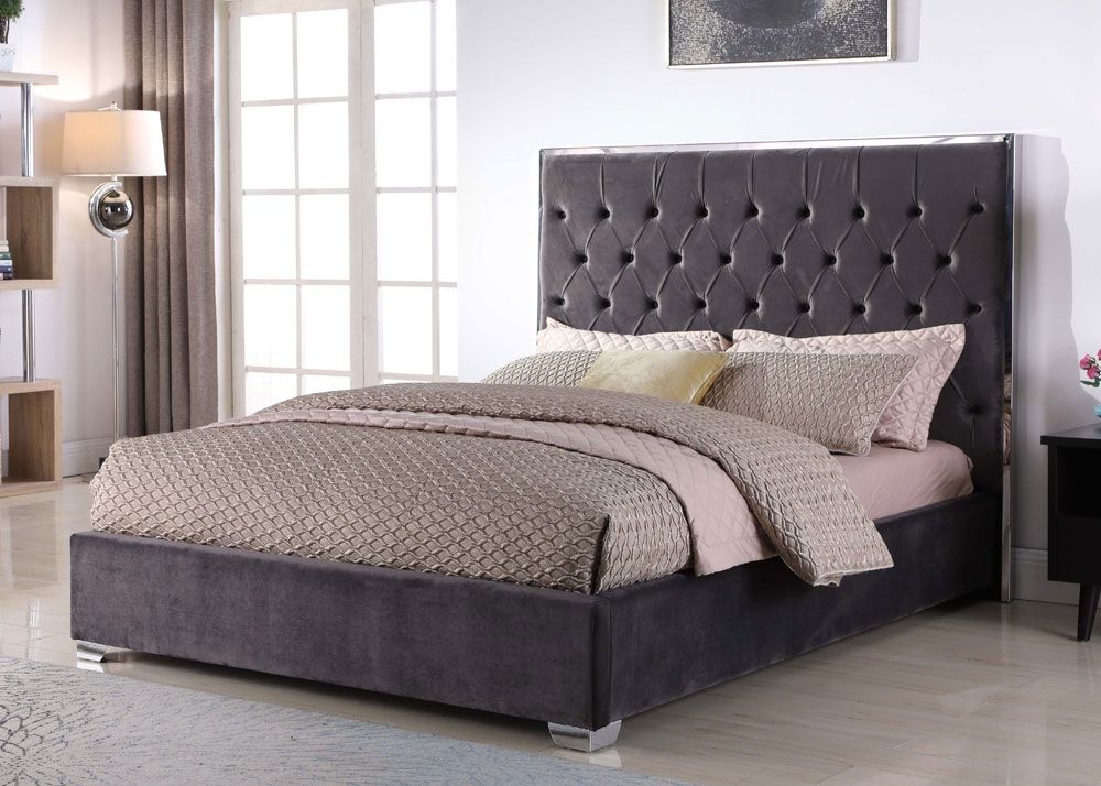Prague Dark Grey Velvet Upholstered Bed