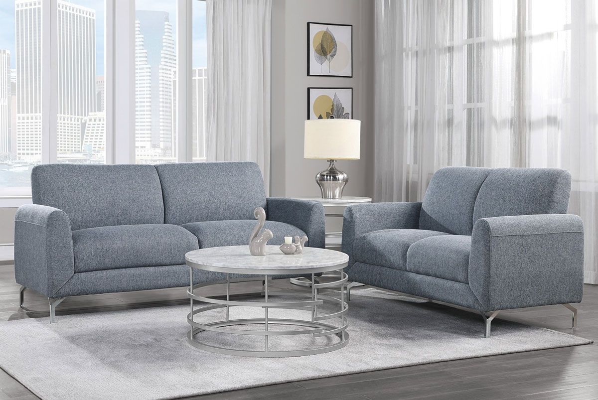 Bine Light Blue Fabric Living Room