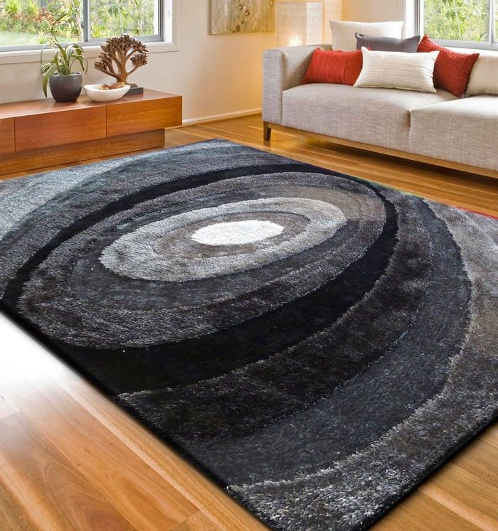 Black and Grey Shag Area Rug 105