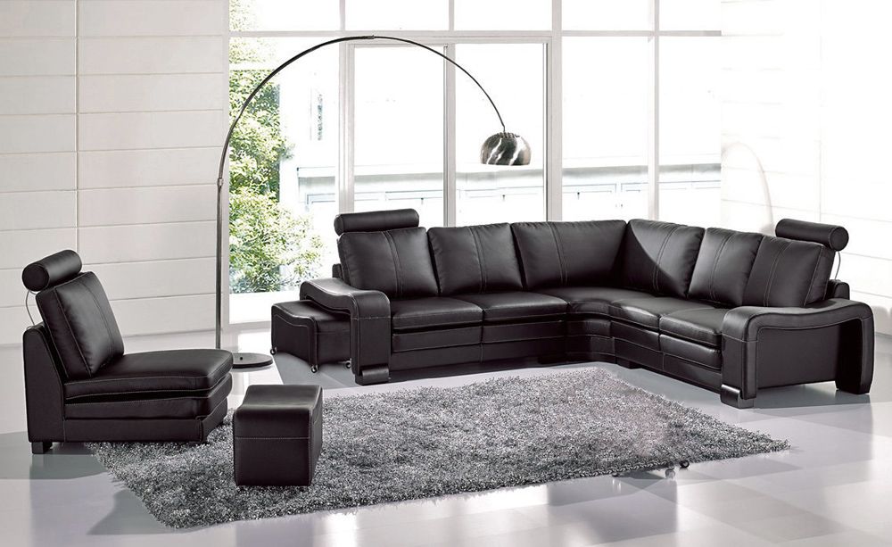 Rene Black Color Leather Sectional