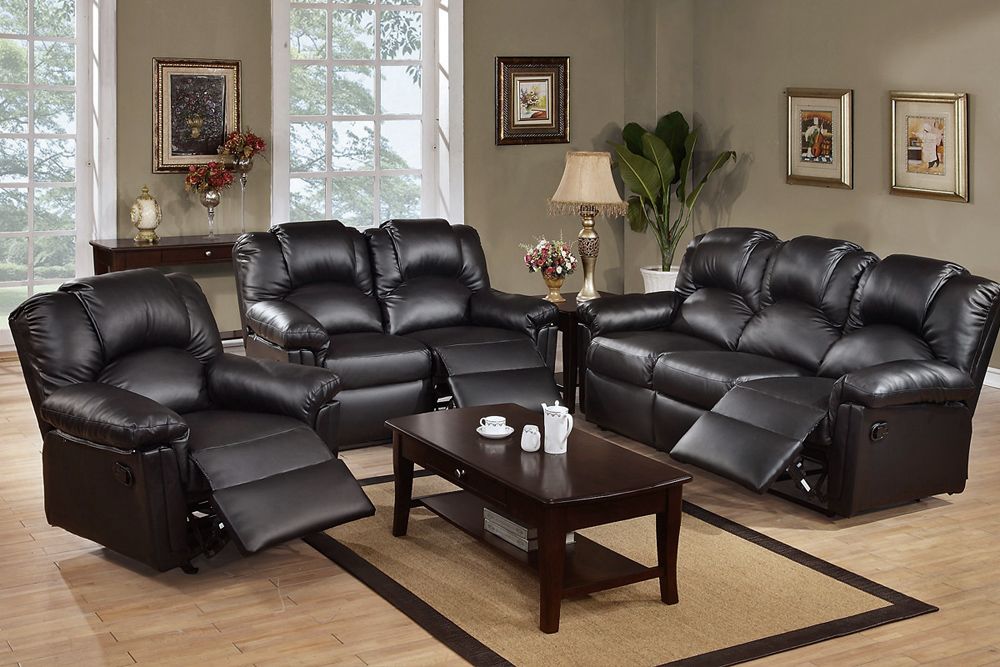 Reed Black Leather Recliner Sofa