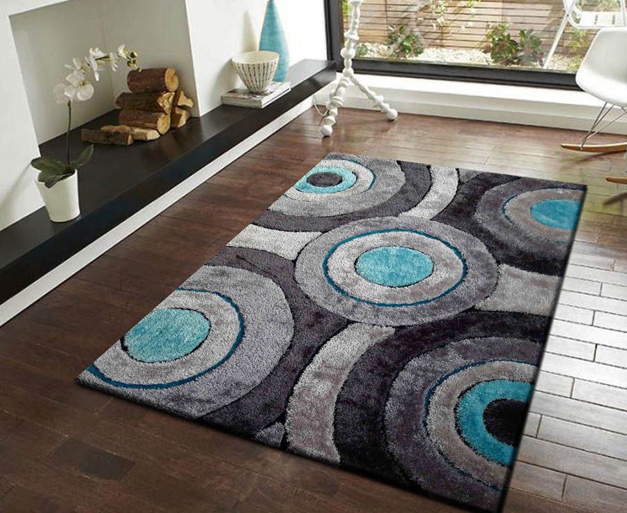 Grey Turquoise Shag Rug