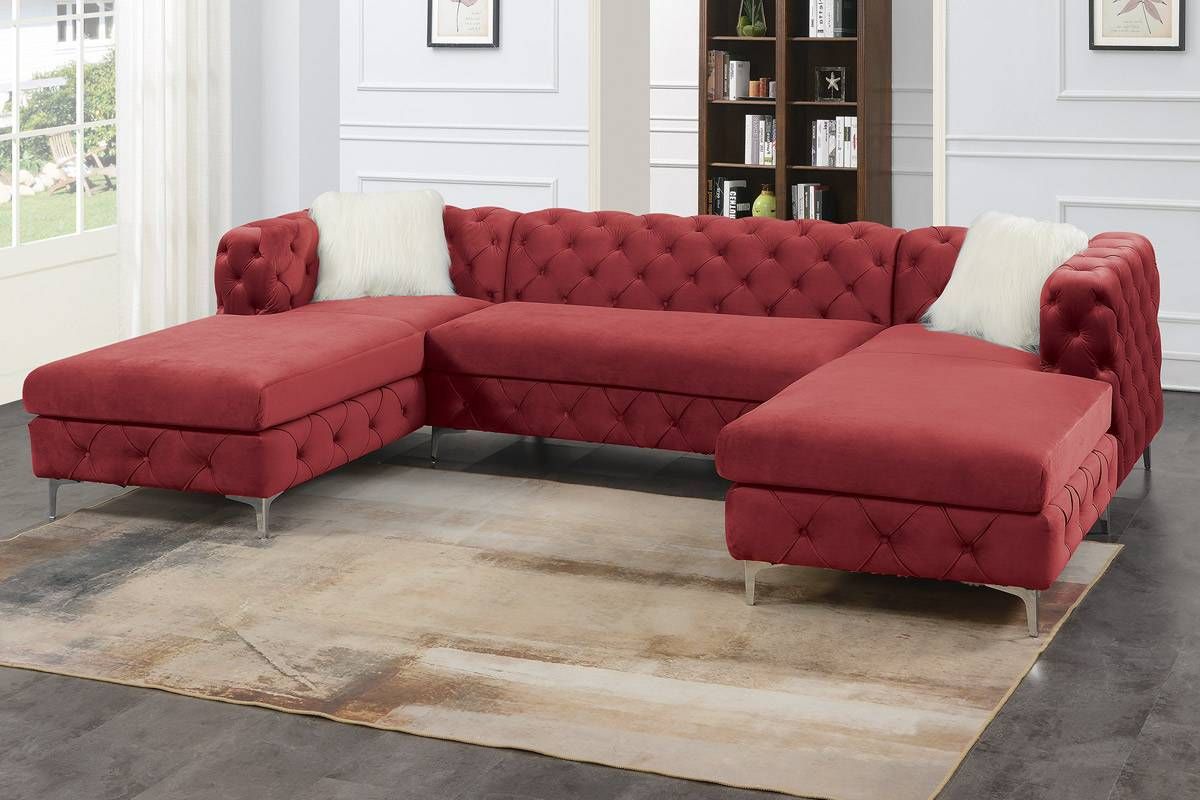 Bolton Burgundy Tufted Velvet Sectional