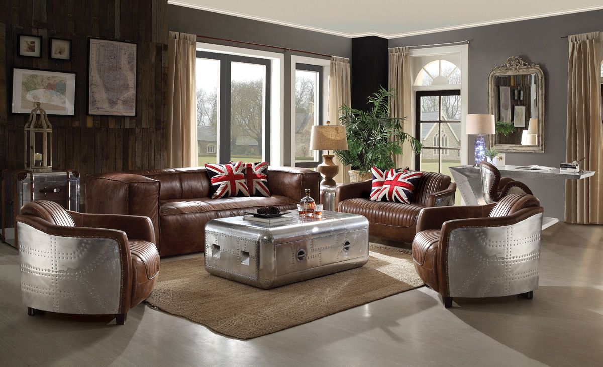 Bomber Top Grain Leather Living Room