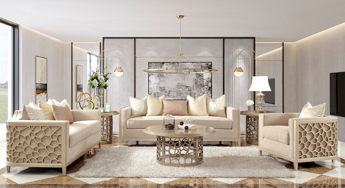 Bordeux Champagne Finish Living Room