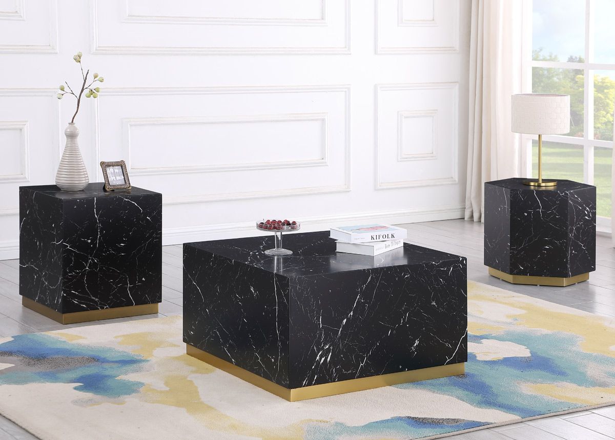 Boston Black Marble Coffee Table Gold Base