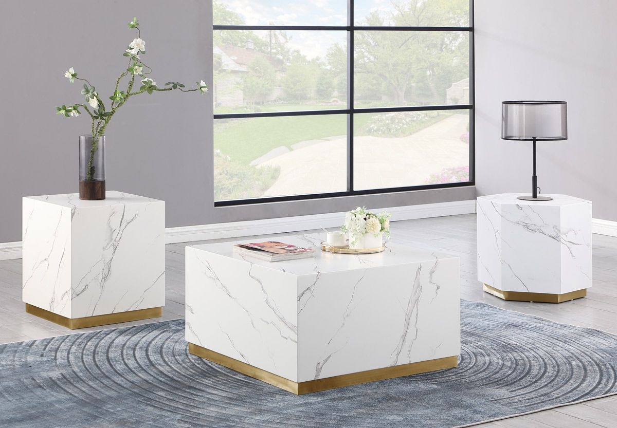 Boston White Marble Coffee Table Gold Base