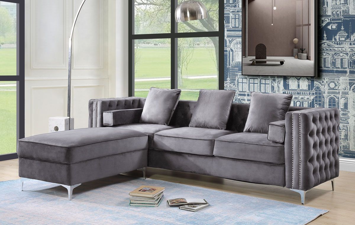 Bourlette Grey Velvet Oversize Sofa With Ottoman