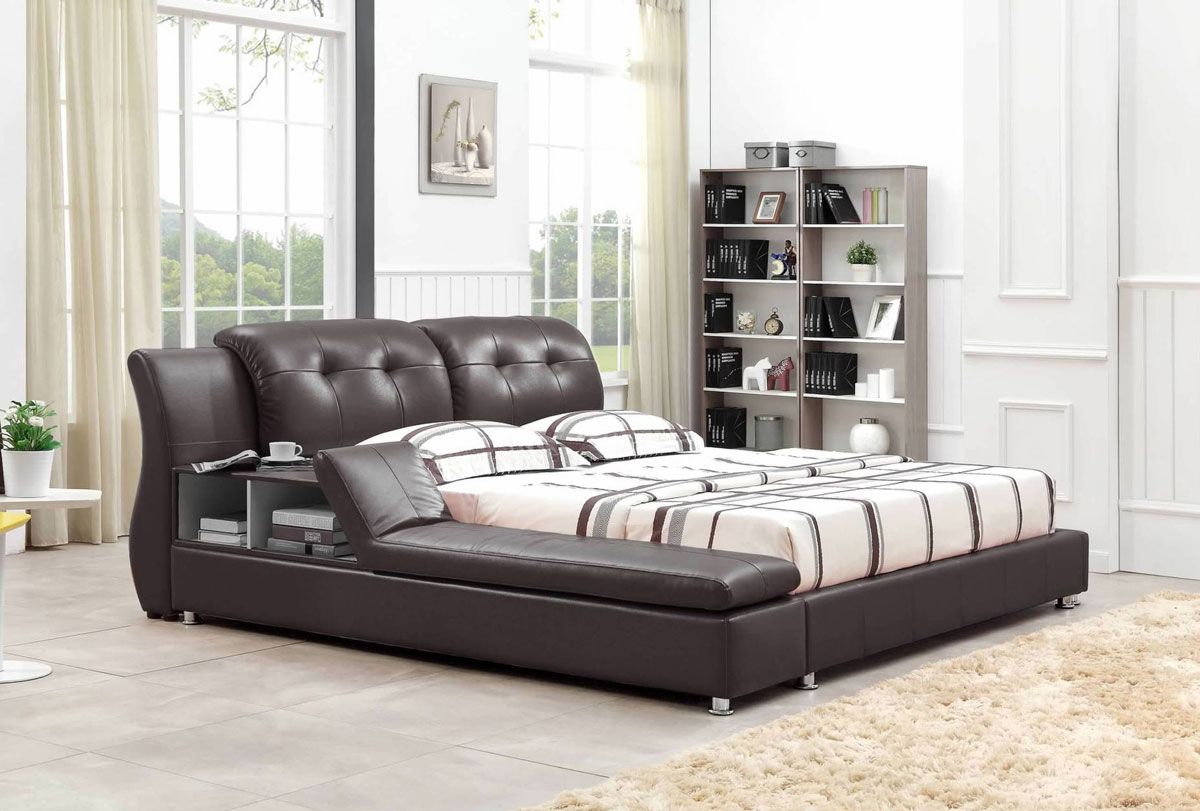 Bovina Dark Brown Leather Modern Bed