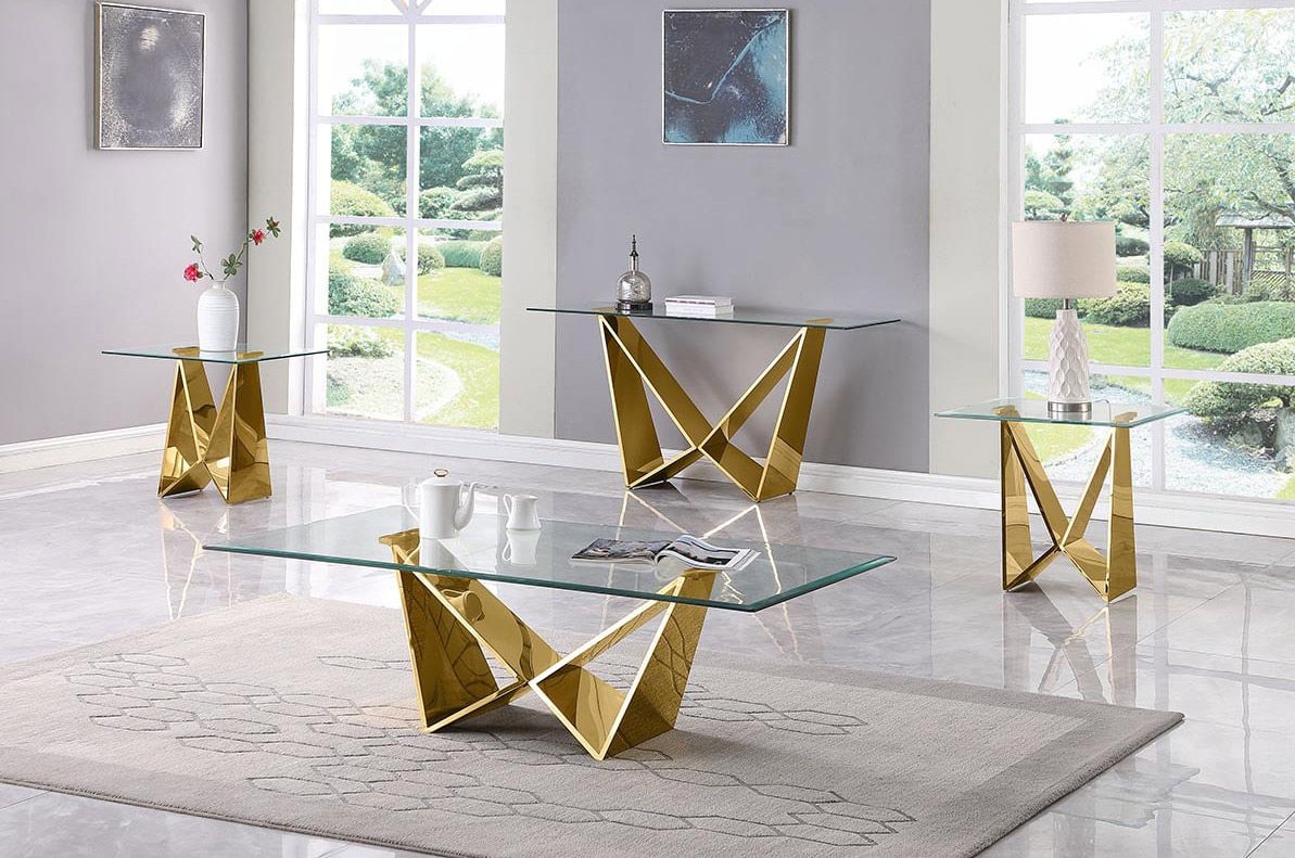 Bradley Gold Finish Oversized Coffee Table Set