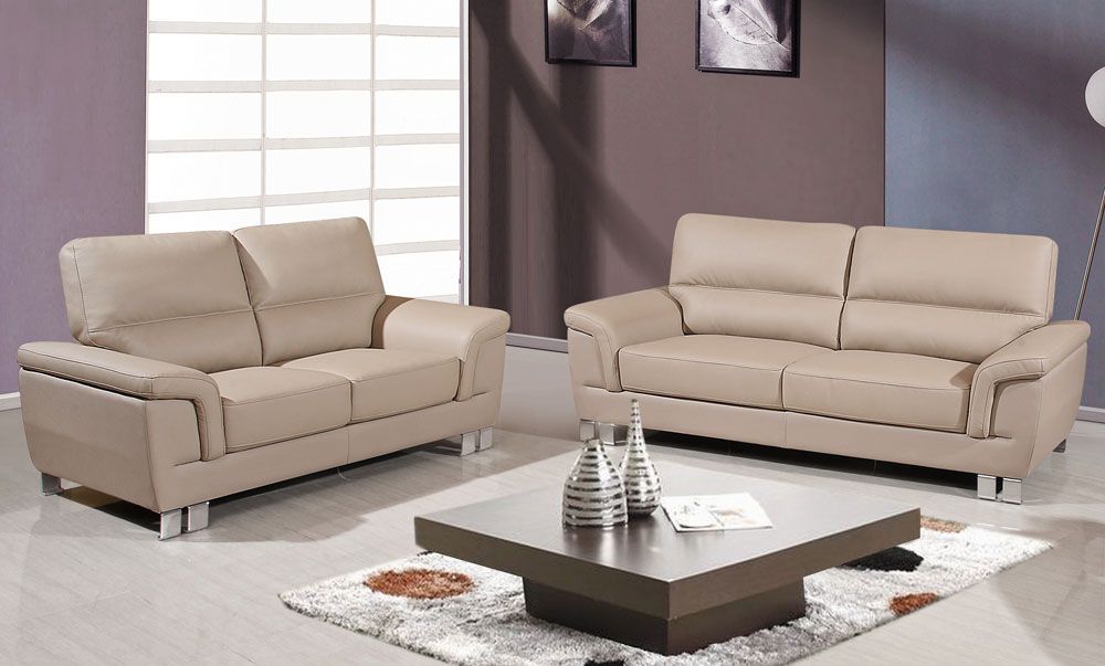Braka Beige Leather Modern Sofa