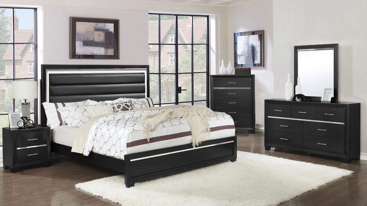 Brandy Black Finish Bed With LED Light