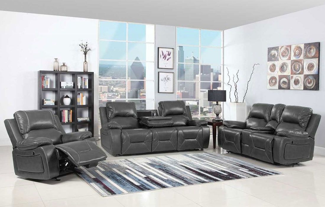 Brett Gray Leather Recliner Sofa