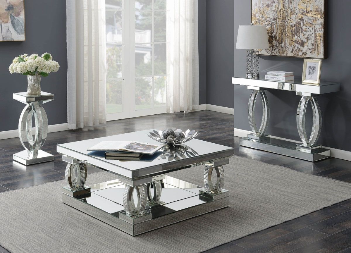 Briar Square Mirrored Coffee Table With Crystals