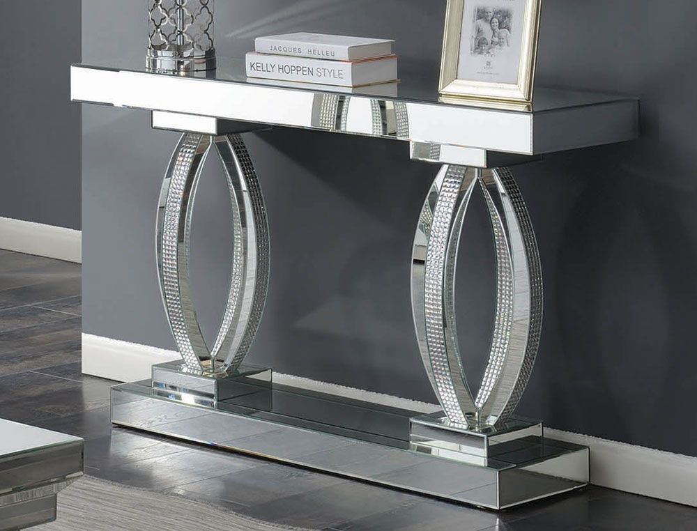 Briar Square Mirrored Sofa Table,Briar Square Mirrored Coffee Table With Crystals,Briar Square Mirrored Coffee Table