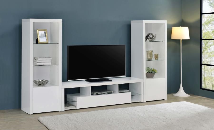 Bridget White TV Stand With Towers