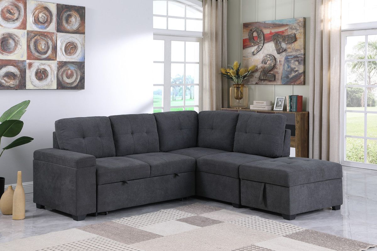 Britton Grey Sectional Sleeper With Ottoman