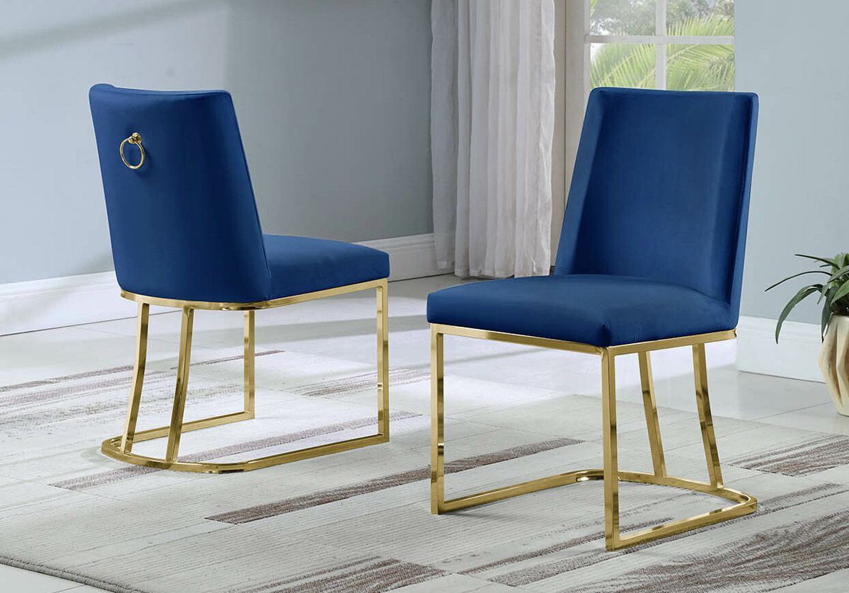 Brooke Navy Dining Chair Gold Frame
