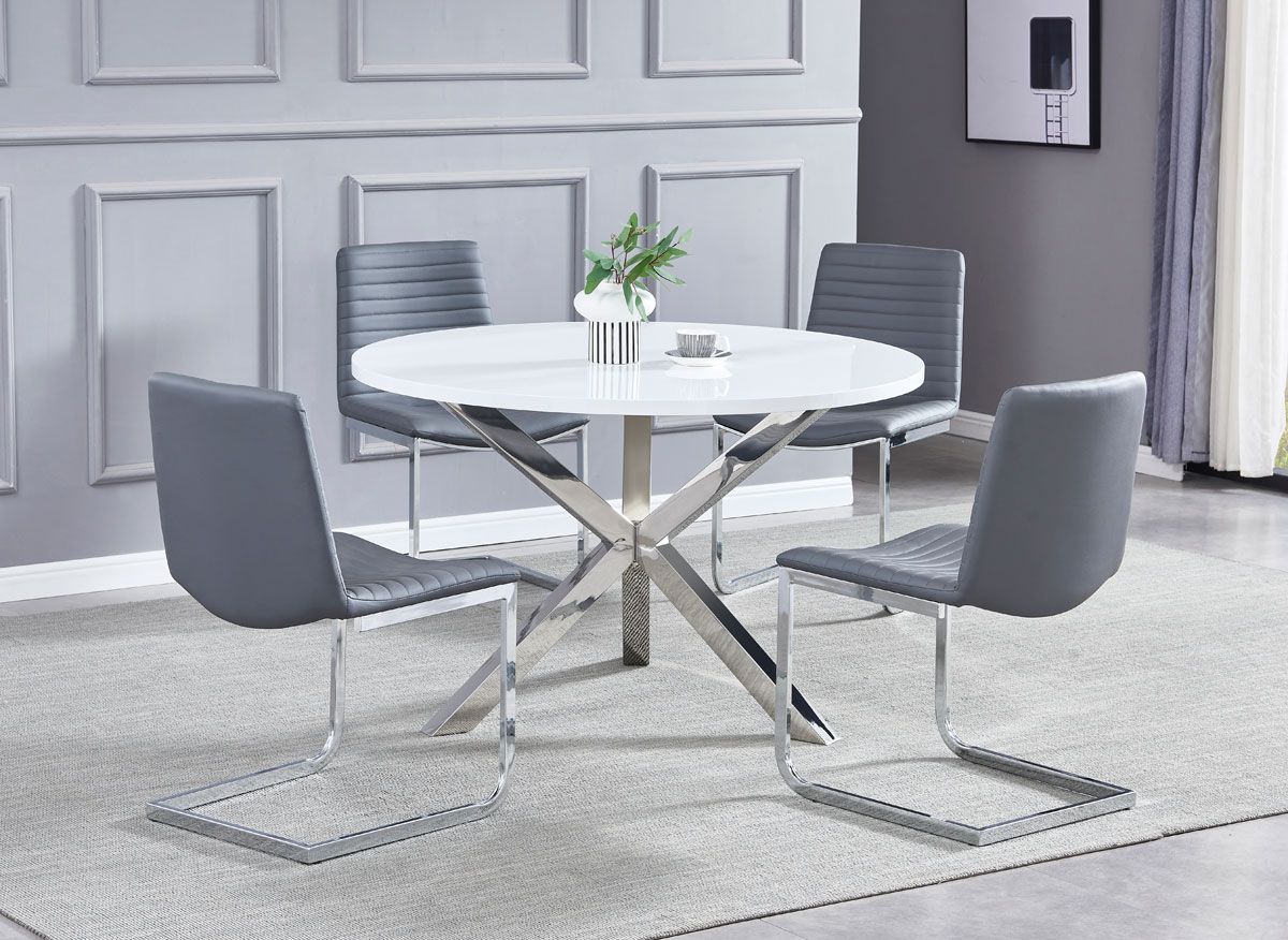 Bruce Round Dining Table Set With Grey Chairs