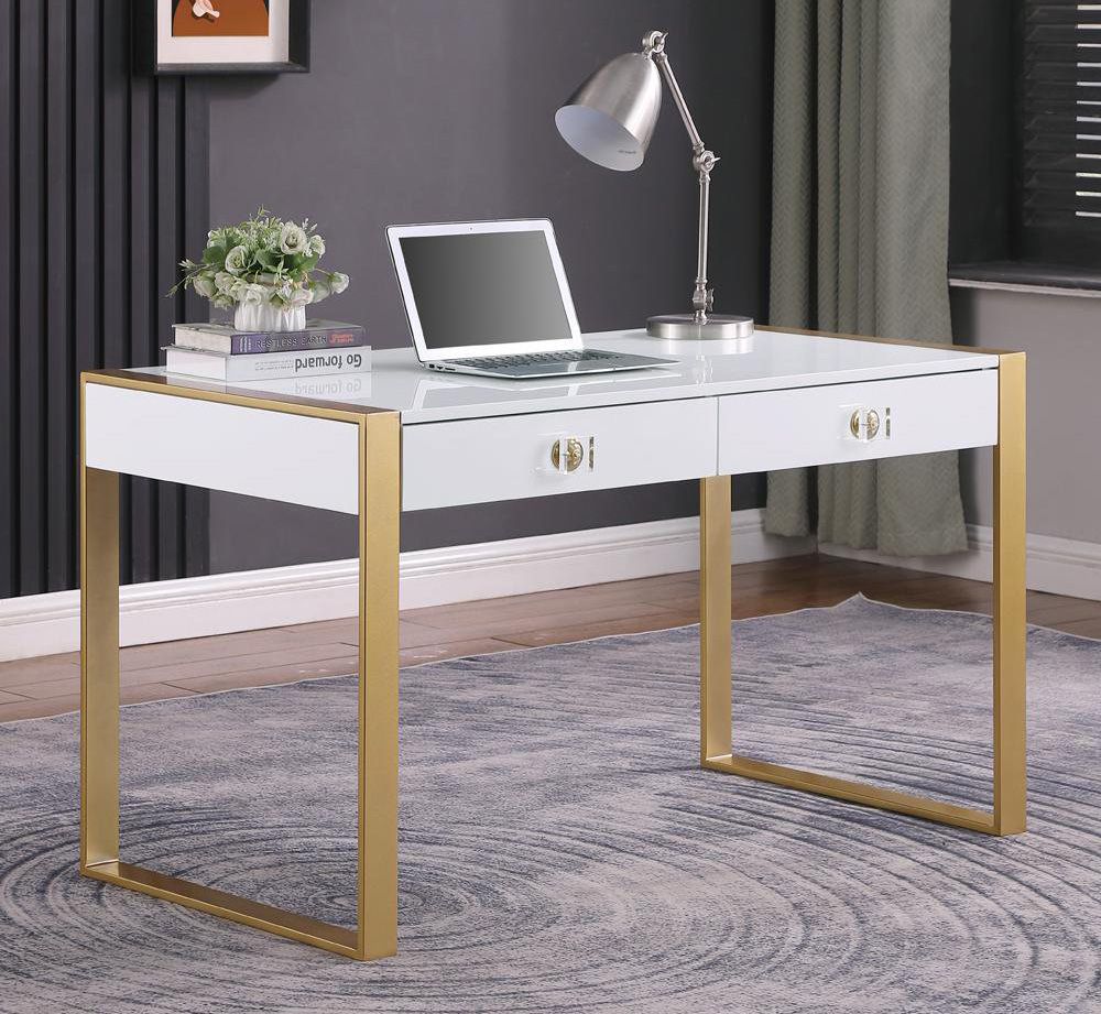 Bruno White Desk With Gold Accents