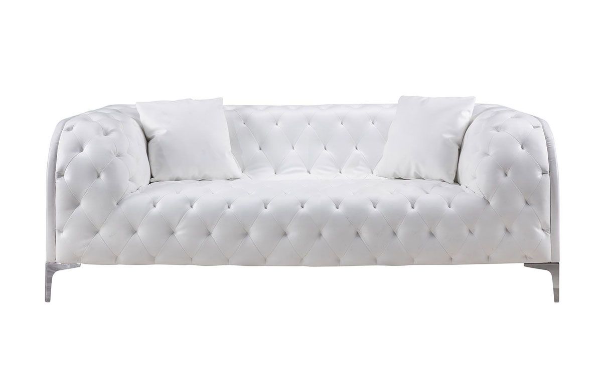 Bryson Tufted White Leather Loveseat