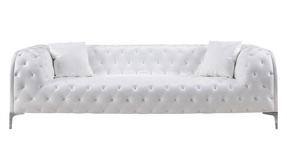 Bryson Tufted White Leather Sofa