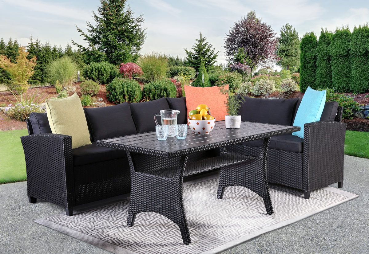 Burbank Black Patio Sectional With Dining Table