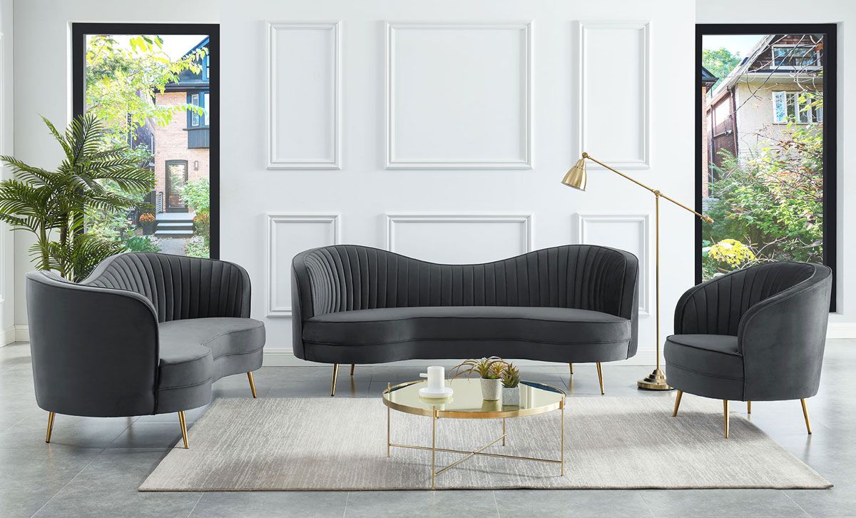 Burgues Grey Velvet Modern Sofa