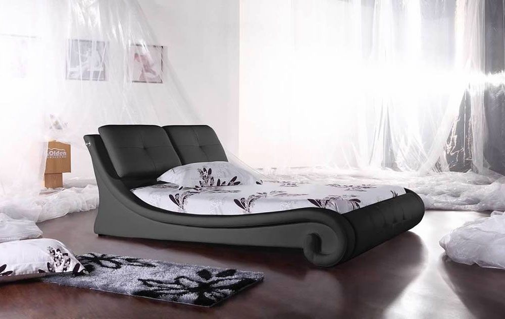 Burdette Black Leather Platform Bed