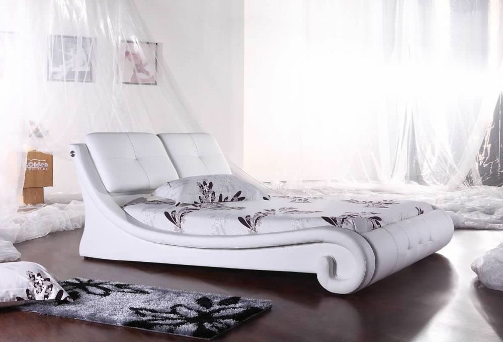 Burdette White Leather Platform Bed