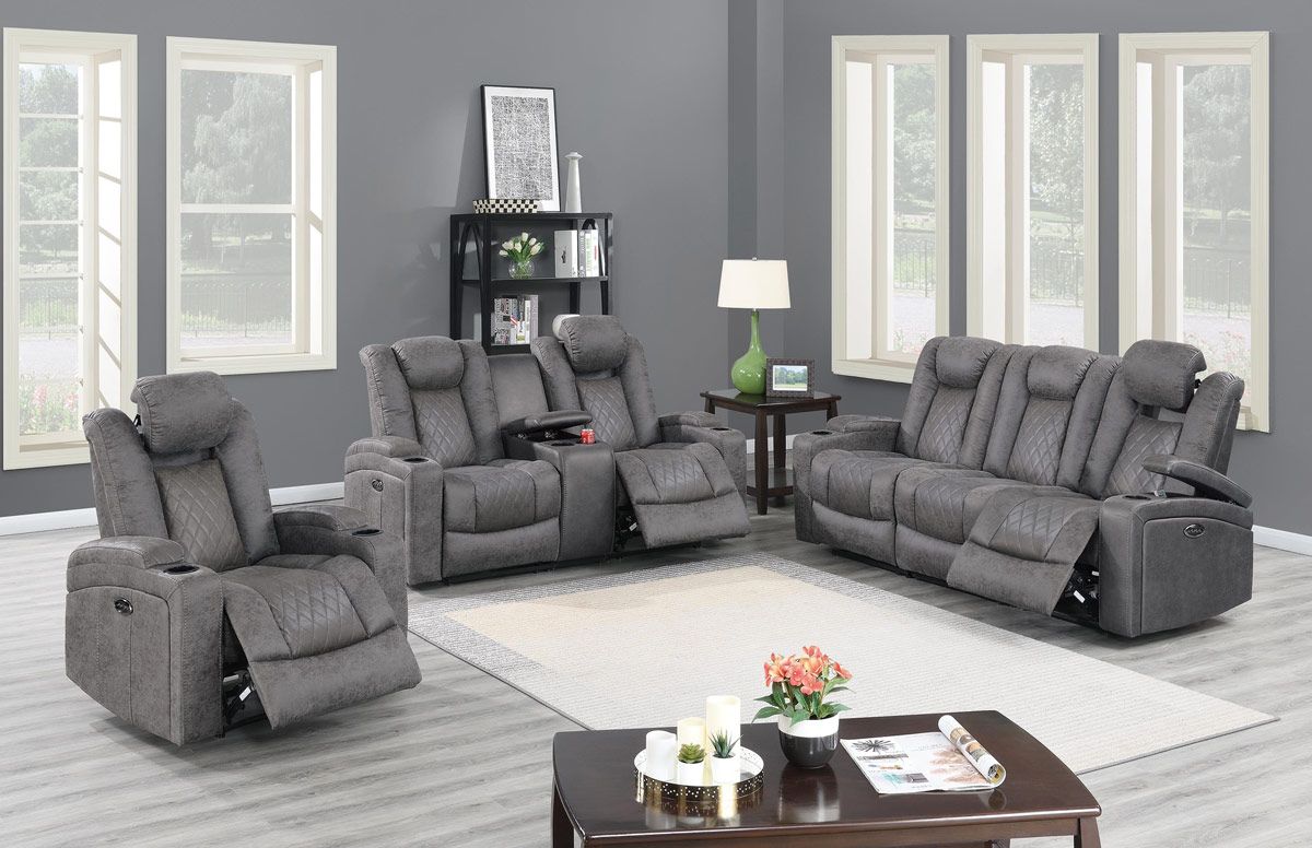 Byrnes Light Grey Power Recliner Sofa Set