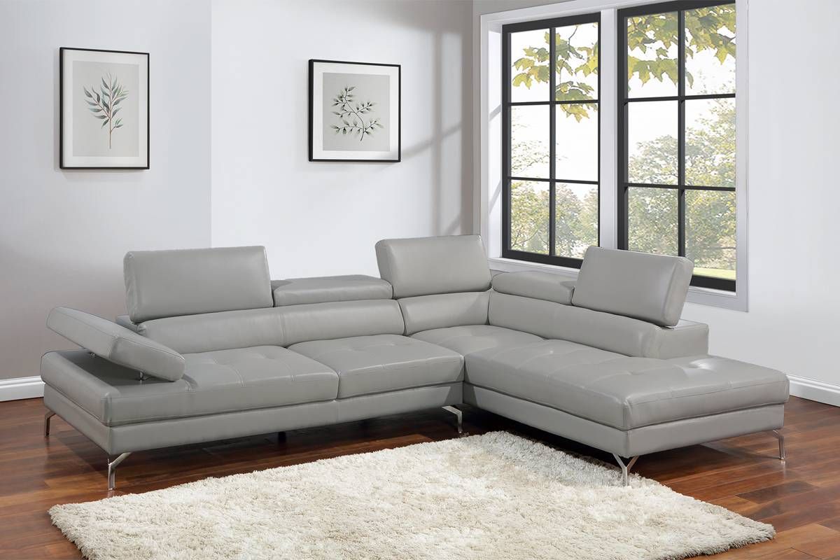 Byron Grey Leather Modern Sectional