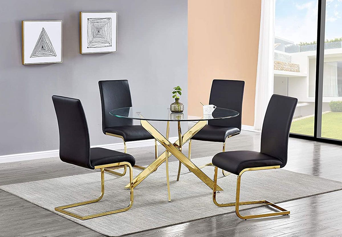 Cady Gold Round Dining Table Set