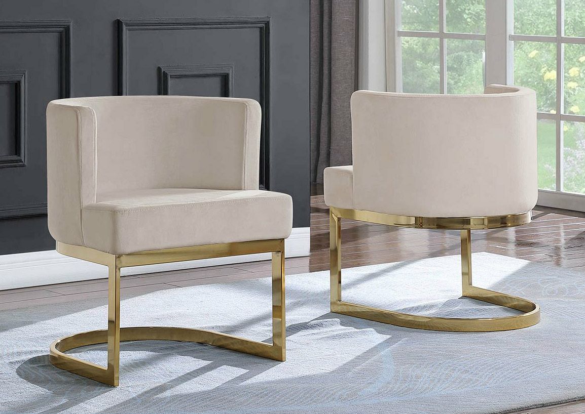 Caffrey Beige Velvet Dining Chair Gold Base