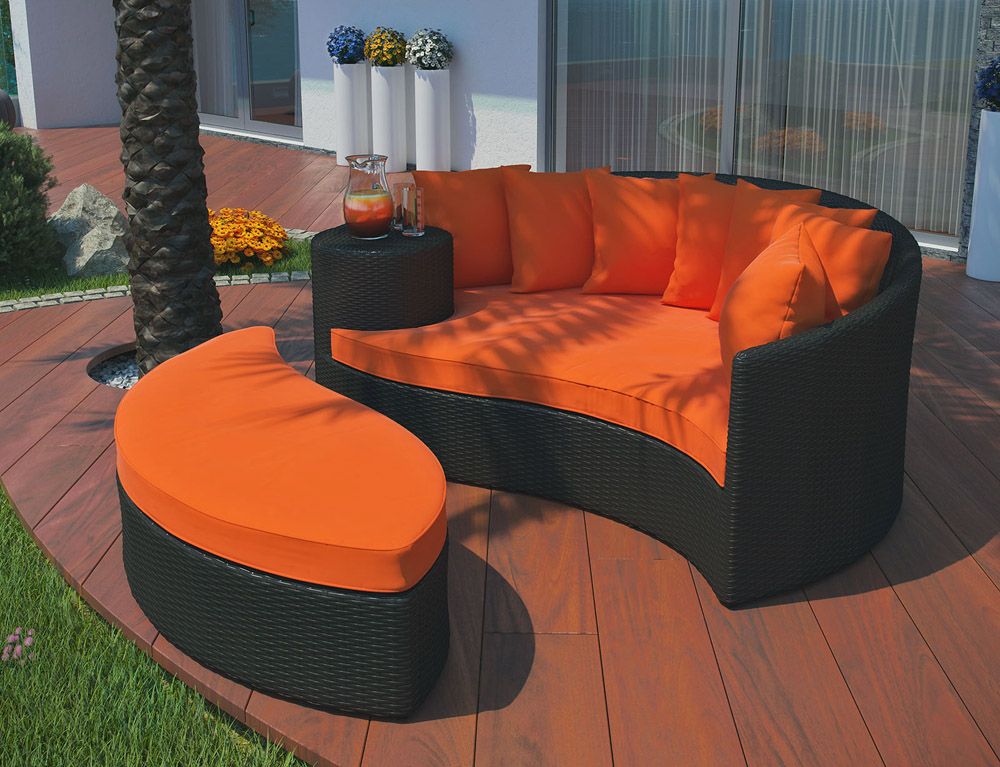 Caitlin Modern Orange Daybed With Ottoman