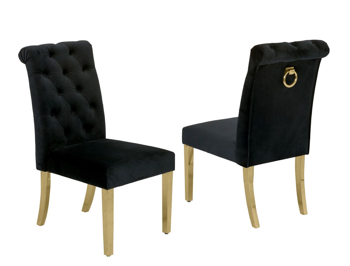 Cambria Black Velvet Dining Chair With Gold