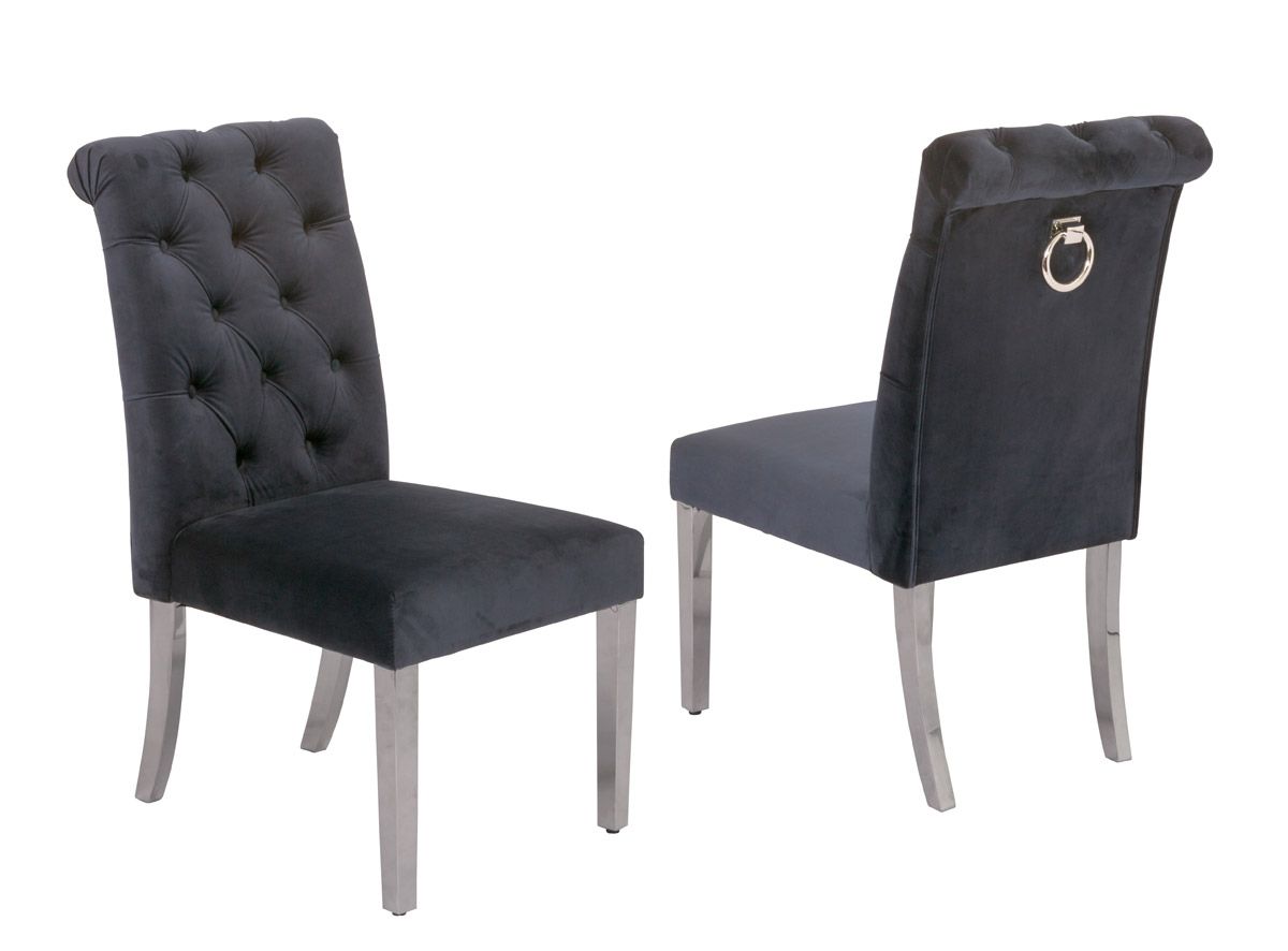 Cambria Grey Velvet Dining Chairs Chrome